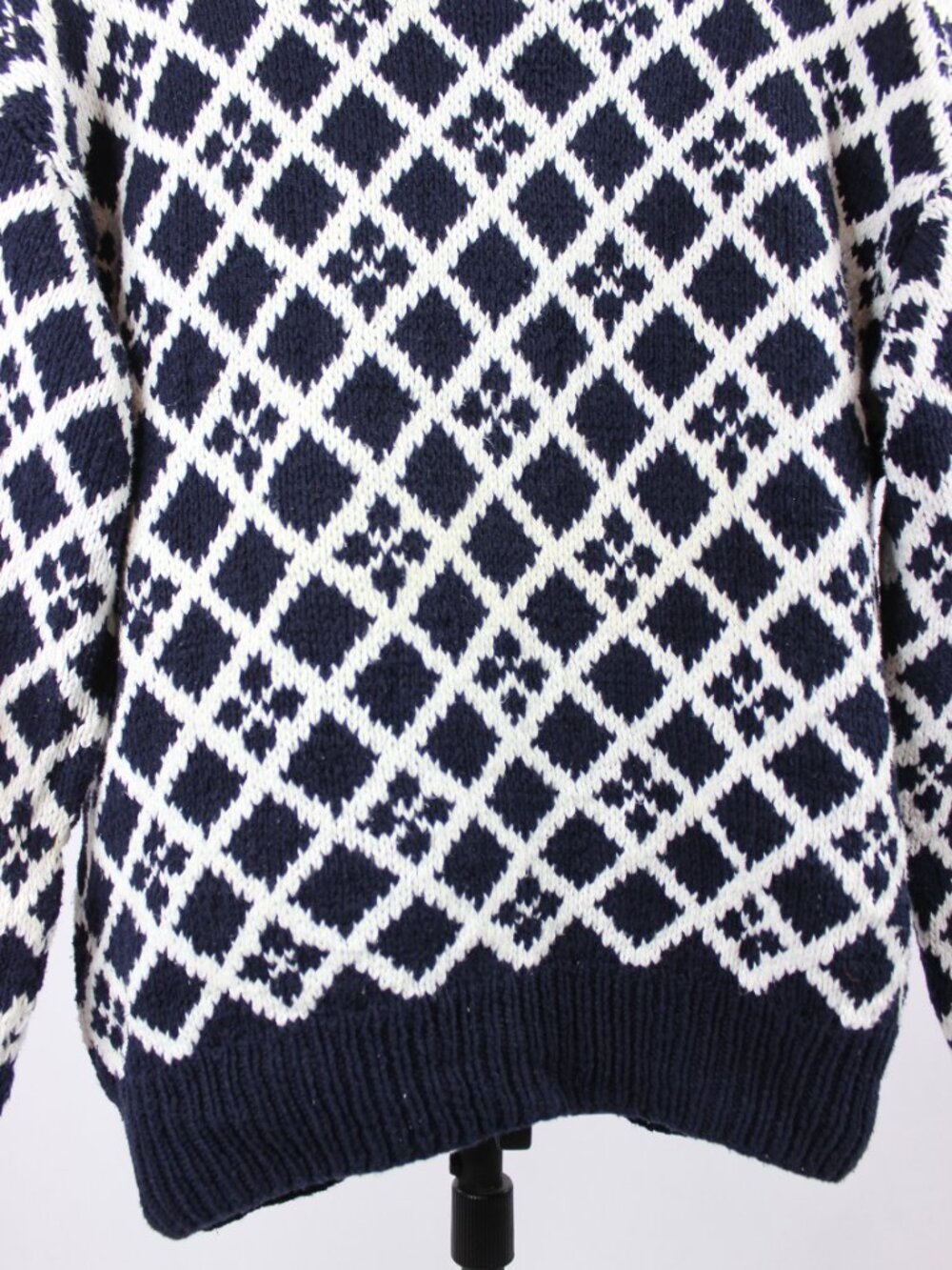 Vintage 80's CLUB MONACO Navy White Birds Eye 100% Cotton Knit Sweater, Size M - Picture 3 of 16